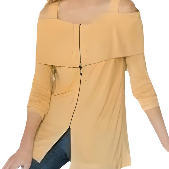 Soft Surrounding Golden Yellow Cold Shoulder Long sleeve Front Zip Top Size XS - Picture 1 of 9